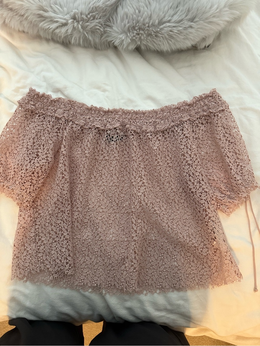Zara Dusty Pink Off-Shoulder Lace Top